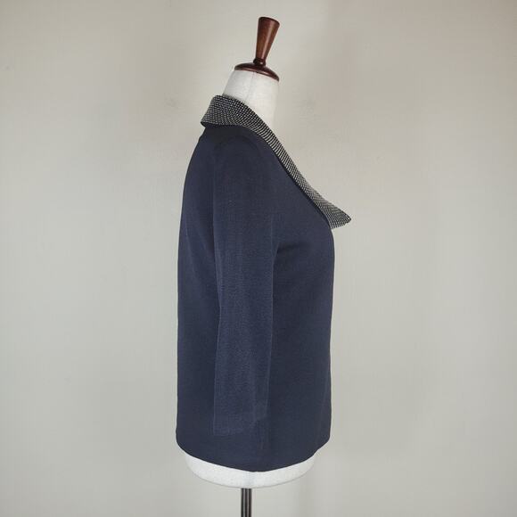 St John Evening Sweater 4 Black Embellished Santana Knit Blouse Top Rhinestones - Picture 3 of 10